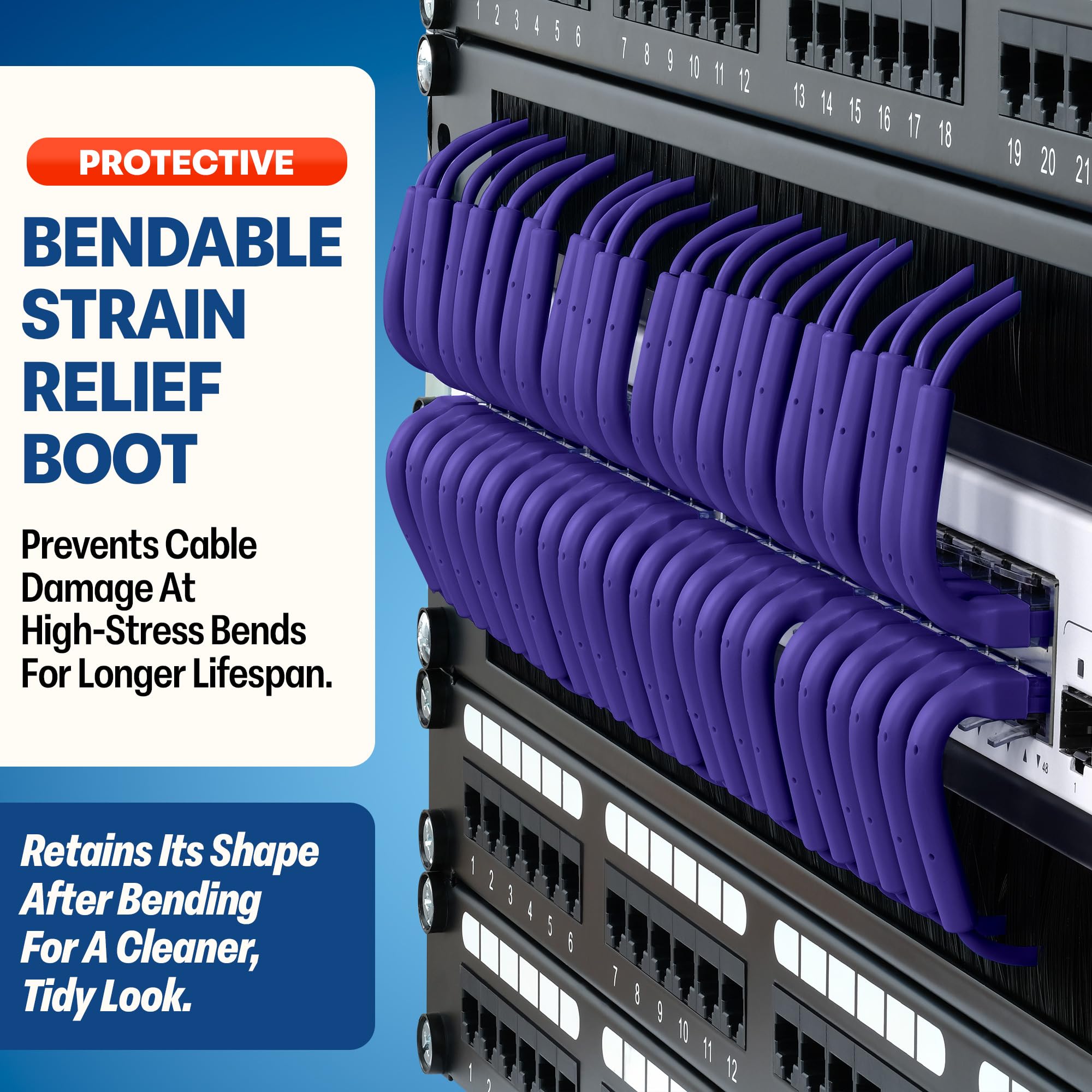 Everest Ultra Slim Cat6a Ethernet Patch Cables 1ft (24-Pack) Purple Gallery Image