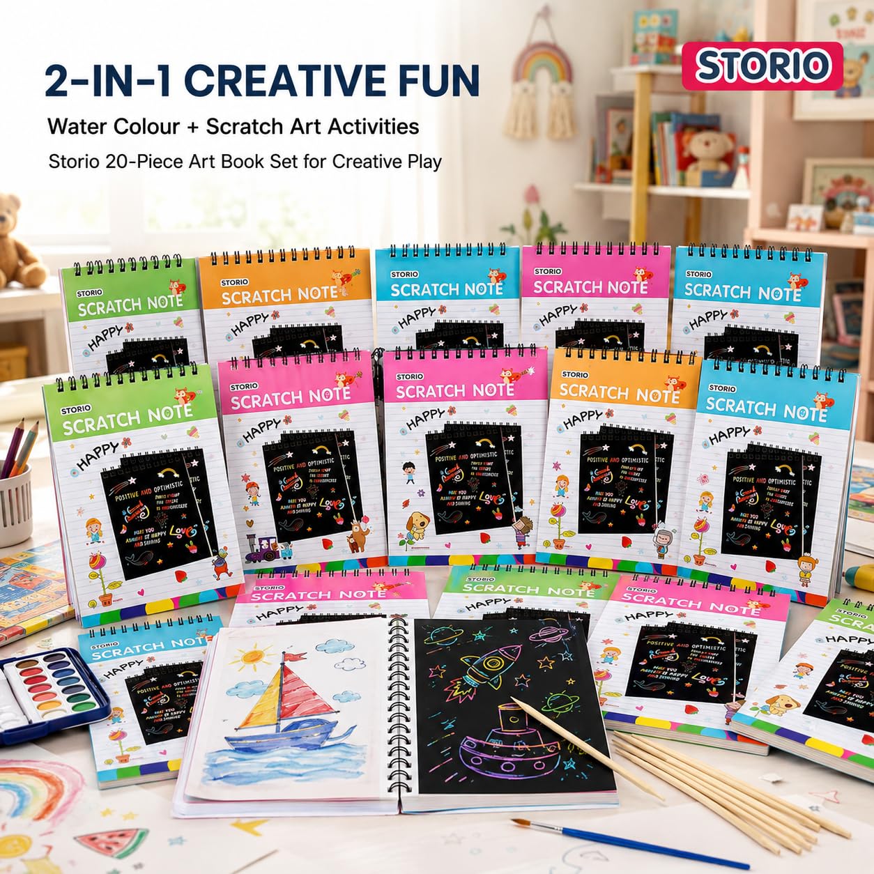 Water Colour & Scratch Art Books - 20 Pack for Kids -2