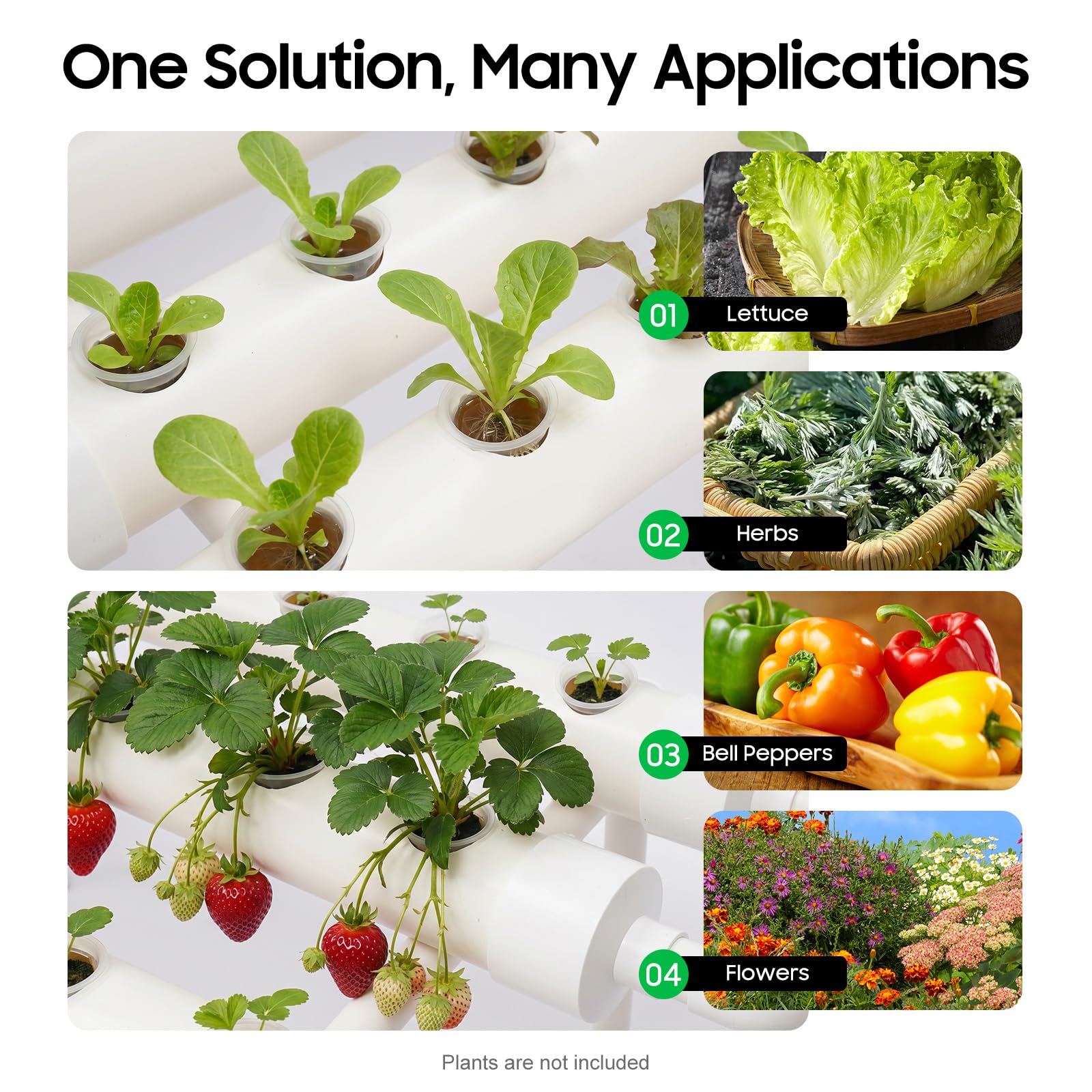 Hydroponic Grow Kit & Hydroponic System - Sistemas de cultivo de plantas sin tierra | Tubería hidropónica de PVC | Sistema de cultivo hidropónico para hortalizas hidropónicas (1 capa, 54 ubicaciones)