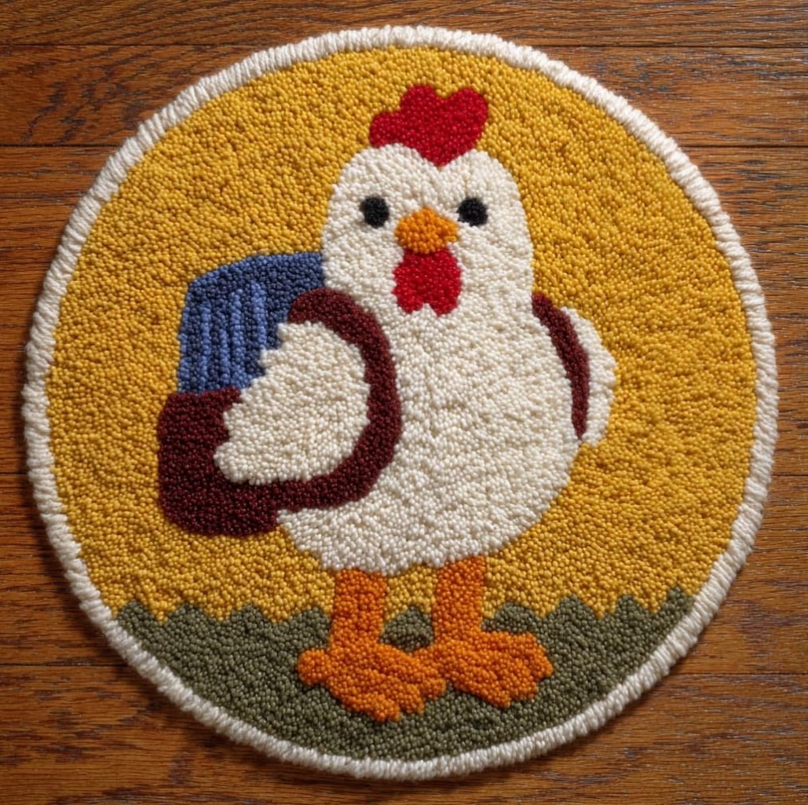 WallustrioaW DIY Tapestry Carpet Rug Making for Adults,Chicken with a Schoolbag,Crochet Kit for Beginners,Carpet Making Set with Printed Canvas,Gift,50x50cm