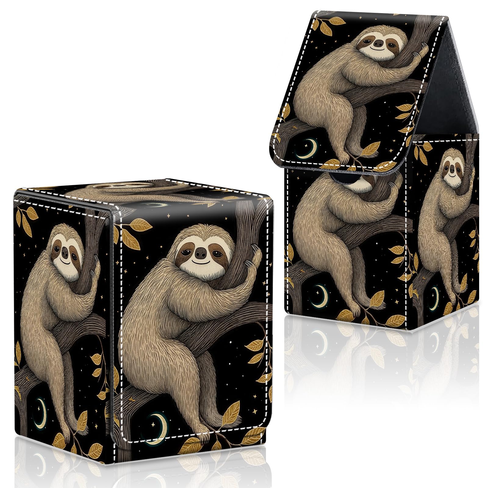 CAPAUNVDA Card Deck Box for MTG Commander Trading Cards with Magnetic Closure,Premium Card Storage Box Case Cover for MTG TCG CCG Magic Cards,Cute Sloth Tree