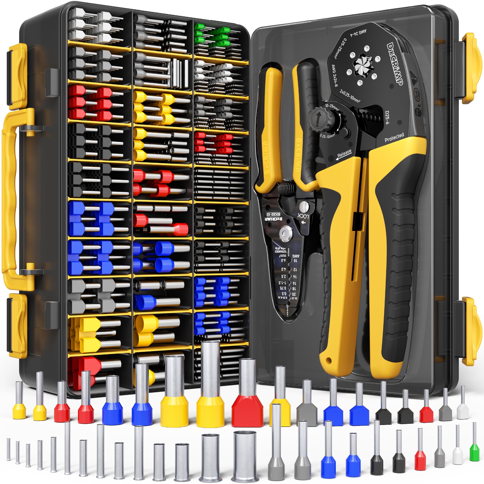 DxCRIMP Bootlace Ferrule Crimping Tools Kit 0.25-25mm² & 42 Sizes Ferrules — image 1
