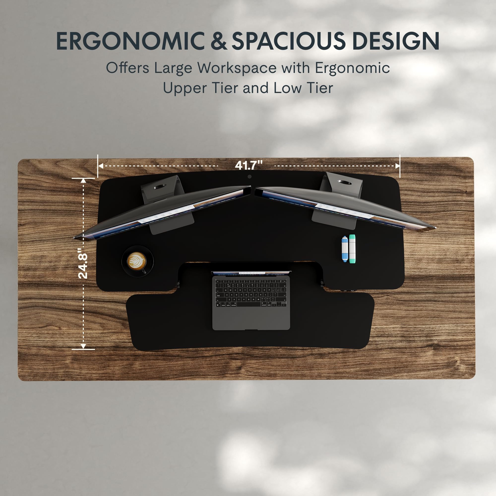 FLEXISPOT 42 inch Electric Motor Desk Converter Height Adjustable Motorized Stand up Desk Riser with Quick Release Keyboard — view 4