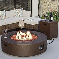 Vista 29 de COSIEST Mesa de café con brasero de propano para exteriores con base redonda de 42 pulgadas color beige, calentador de patio certificado, quemador