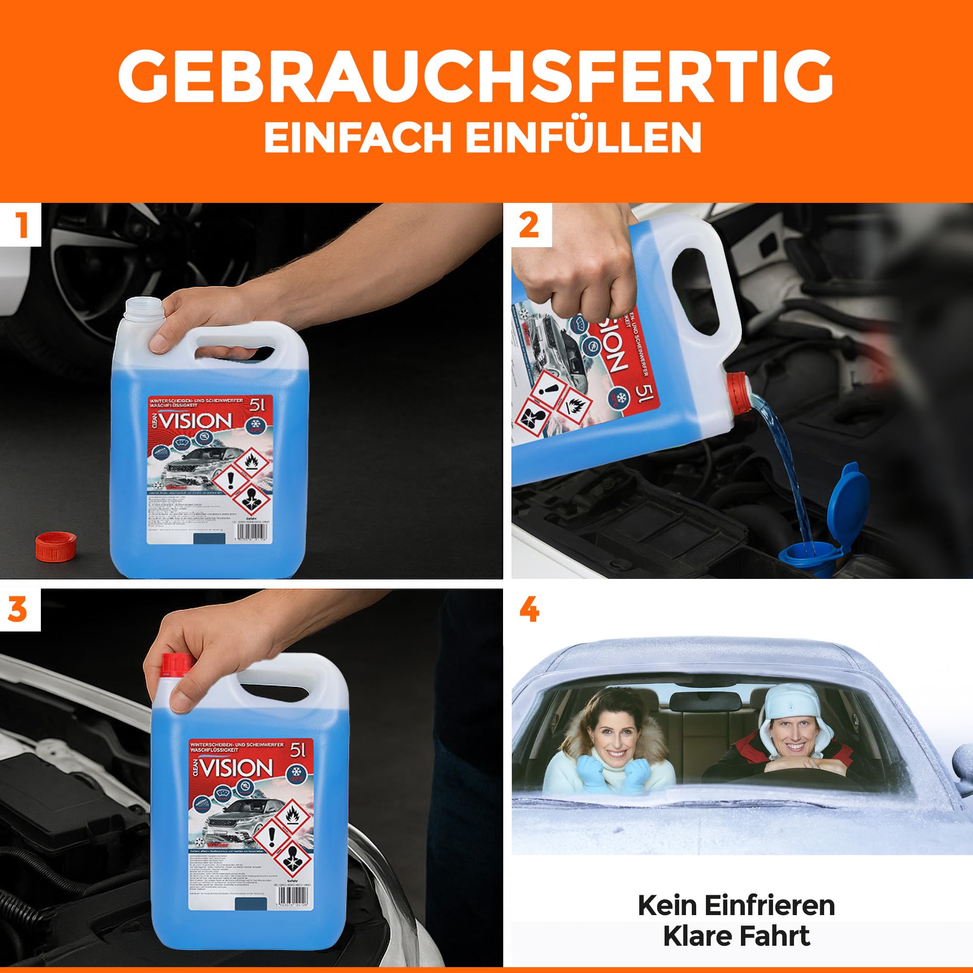 Scheibenfrostschutz –22 °C, 5 L gebrauchsfertig – Winter Scheibenreiniger & Frostschutzmittel für Scheibenwaschanlage – klare Sicht für Auto, PKW, LKW & Scheinwerfer 6 x 5 L