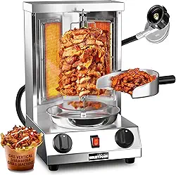 WantJoin Shawarma Grill Machine, churrasqueira vertical a gás com 2 queimadores para casa, máquina giratória de bancada Doner Kebab com pá, 29,5 x 30 x 48 cm, 110 V
