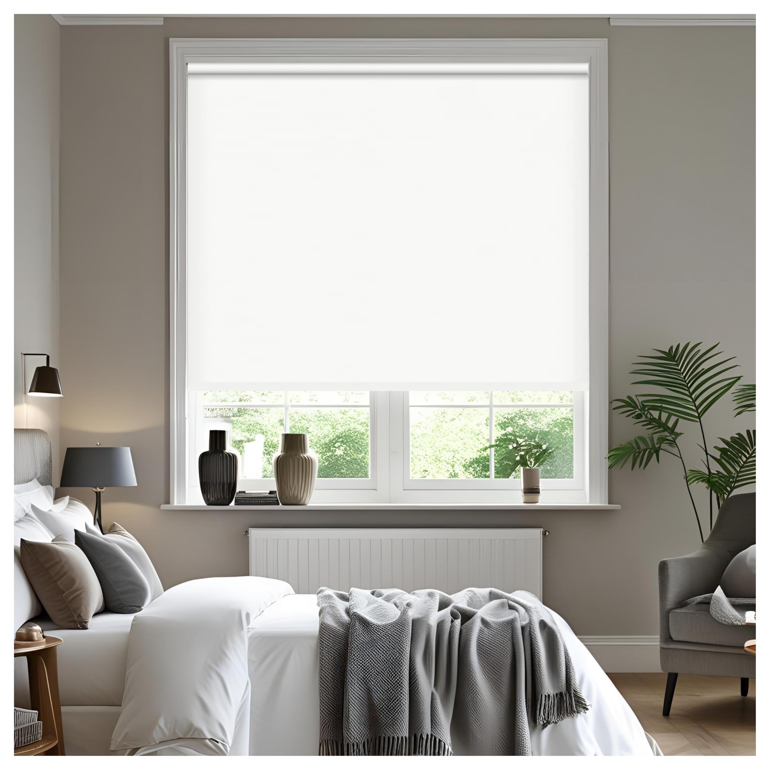 Thermal Insulated Blackout Fabric Roller Blinds, Easy Fit Room Darkening Shades Fittings Included White (Width 240cm x Length 210cm, Thermal Blackout, White) (BK004) — image 1