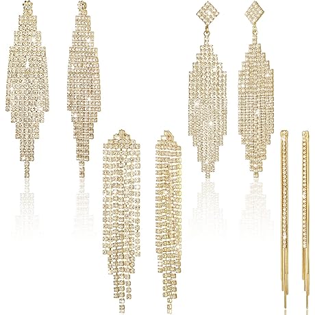 Luminous 4-Pair Rhinestone Chandelier Earrings for Women: Elevate Your Grace and Brilliance
