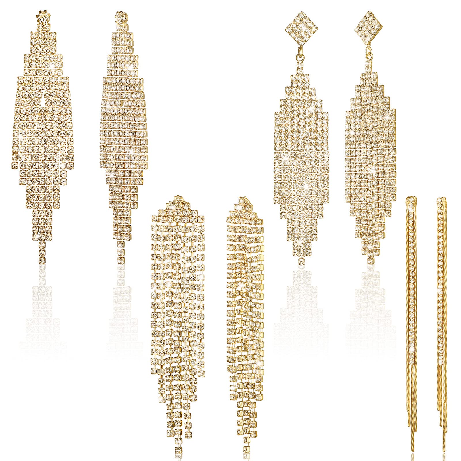 Bonuci 4 Pairs Rhinestone Earrings Chandelier Dangle Drop Earrings for Women Crystal Fringe Long Tassel Eardrop for Bridal Wedding