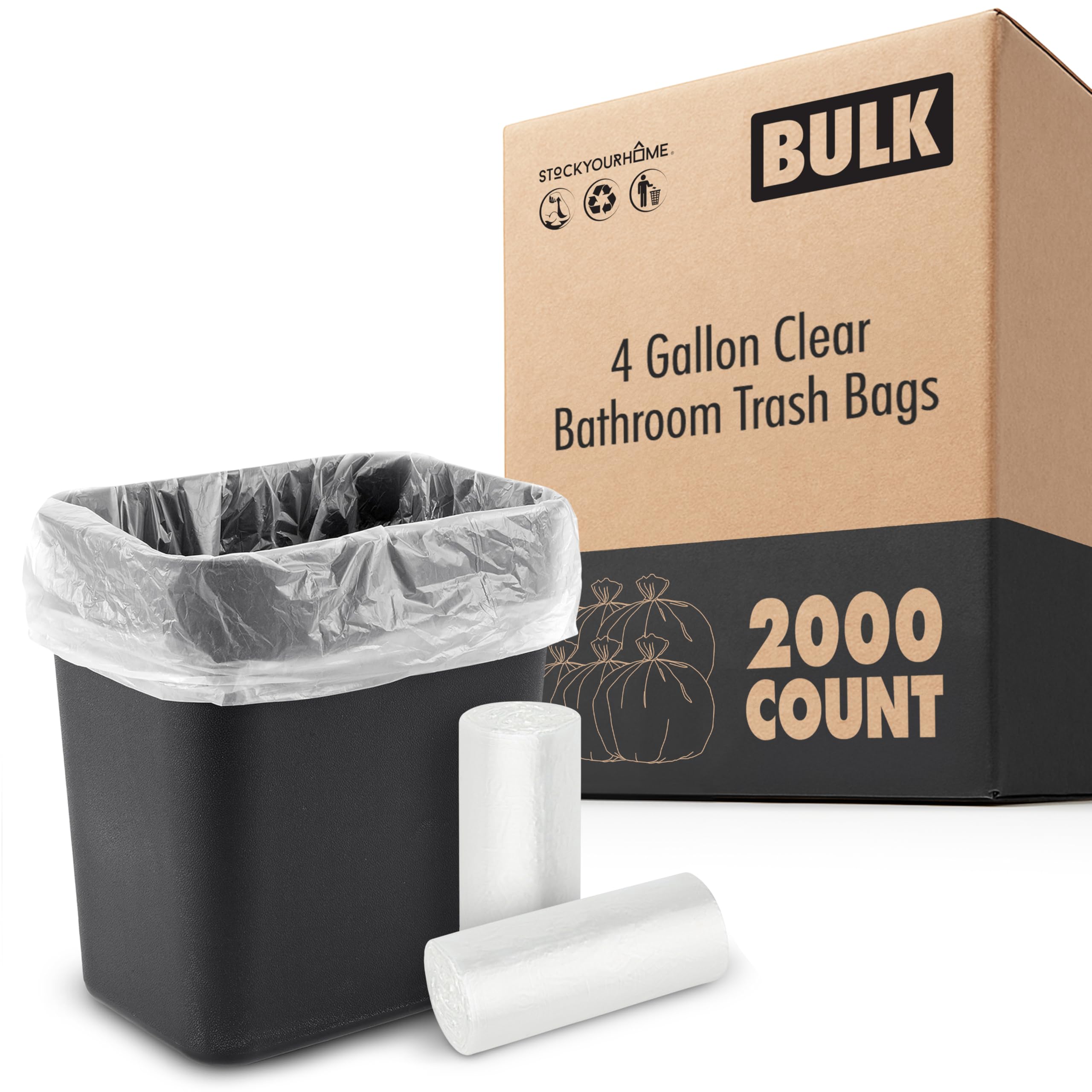 Clear 4 Gallon Trash Bag (2000 Pack) Un-Scented Small Garbage Bags for Bathroom Can by Stock Your Home – 2000 Pack, 512.0 ounces, Plastic, Clear, Pack of 2000