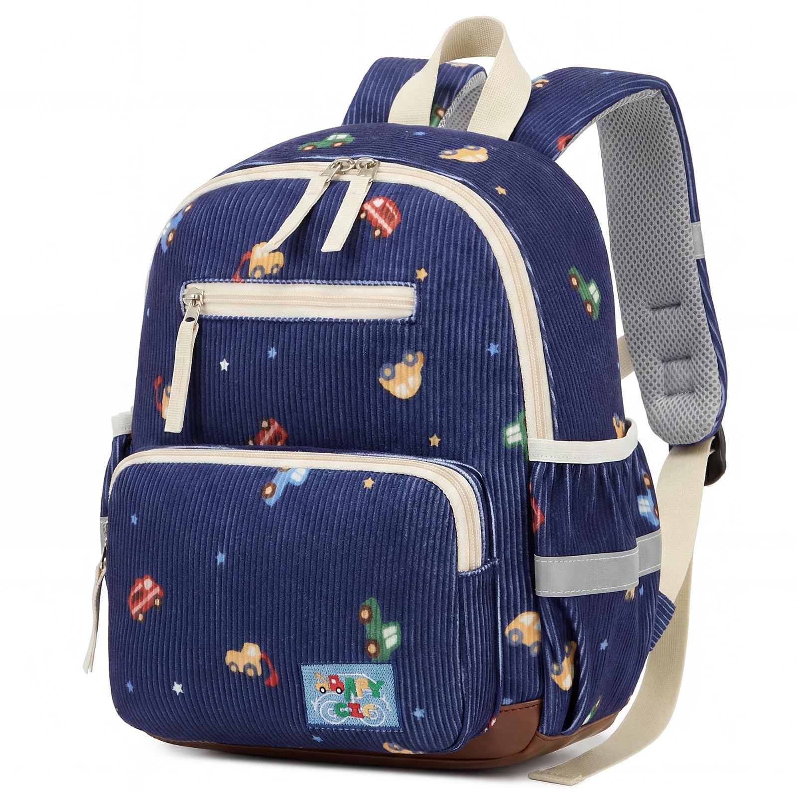 PROTAURI Kindergartenrucksack Mädchen Jungen mit Brustgurt, Rucksack Kinder Reflektierend mit Abwischbarem Boden, Kita Rucksack Vintage Kordsamt Passend für DIN A4 2-6 Jahre, 9.2L