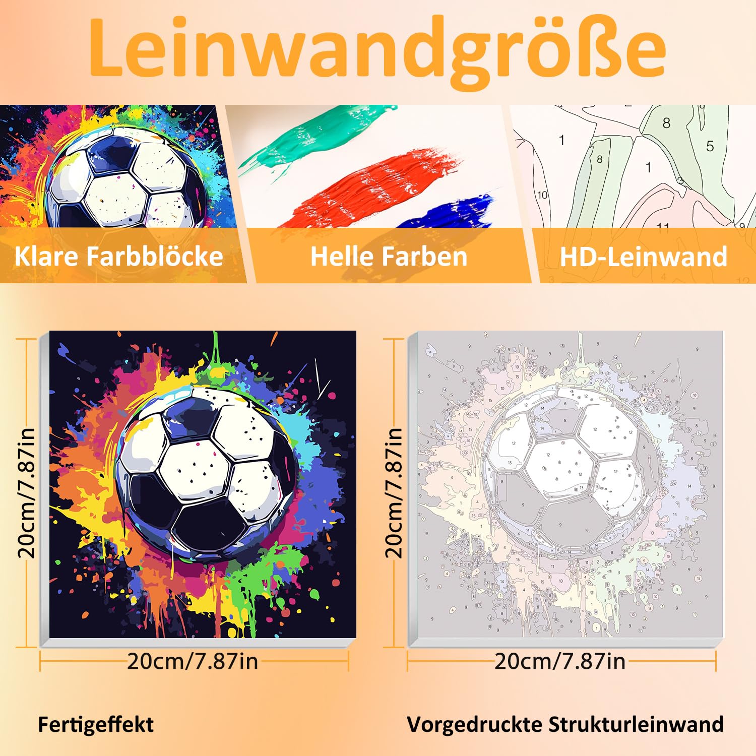 Pittura da calcio con i numeri, per bambini dai 5 ai 10 anni, set da pittura con cornice, pennello e colori acrilici, regalo per ragazze e ragazzi