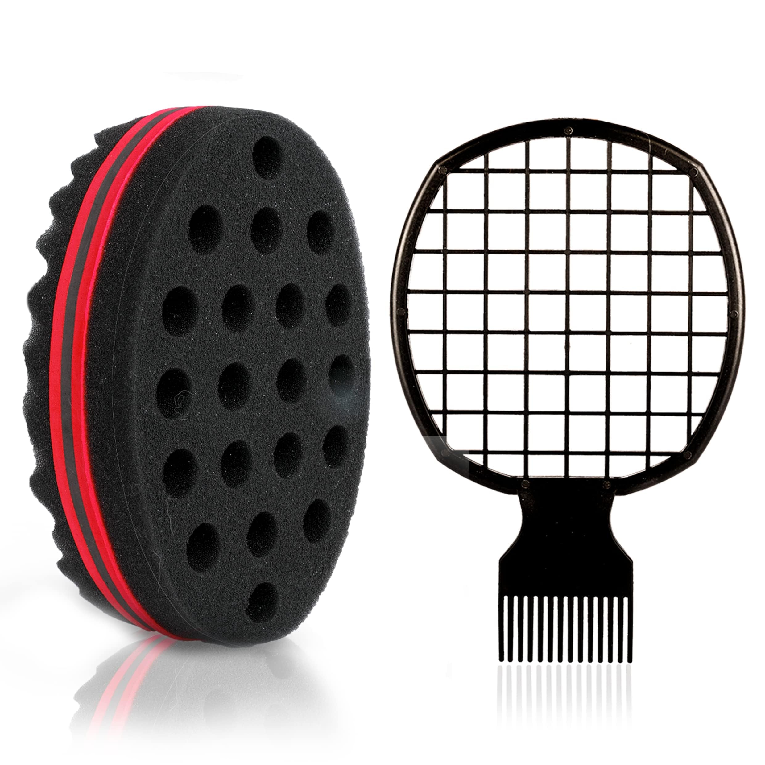 2 Pcs Afro Twist Hair Comb and Hair Sponges for Men Women Curls, Hair Sponge Upgrade Set, Curl Sponge Brush for Hair and Twist Comb for Barber and Personal Curl Hair Styling