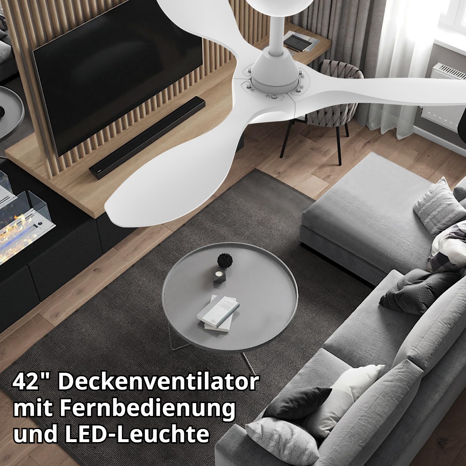 ocioc Deckenventilator mit Beleuchtung und Fernbedienung Große, LED Dimmbar, Ø107 cm, Weiß, Moderne Geräuscharm Lüfterlicht für Wohnzimmer, Schlafzimmer, Leise DC Motor, 6 Geschwindigkeiten, Timer