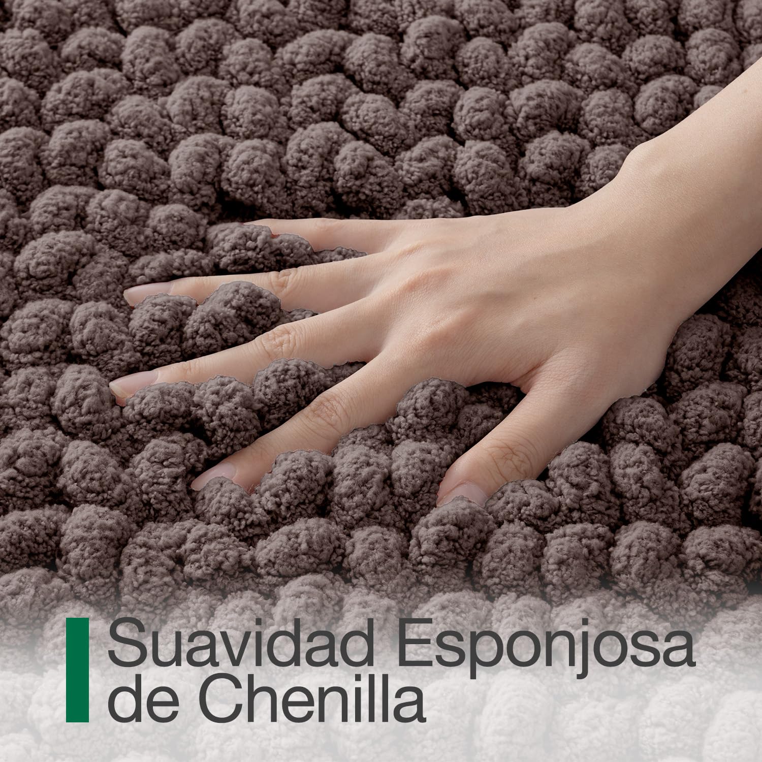 LUMI Alfombra de Baño Antideslizante de Chenilla, Extra Suave y Mullida, Súper Absorbente, Secado Rápido, Lavable a Máquina, para Ducha y Cuarto de Baño, Marrón, 60 x 110 cm