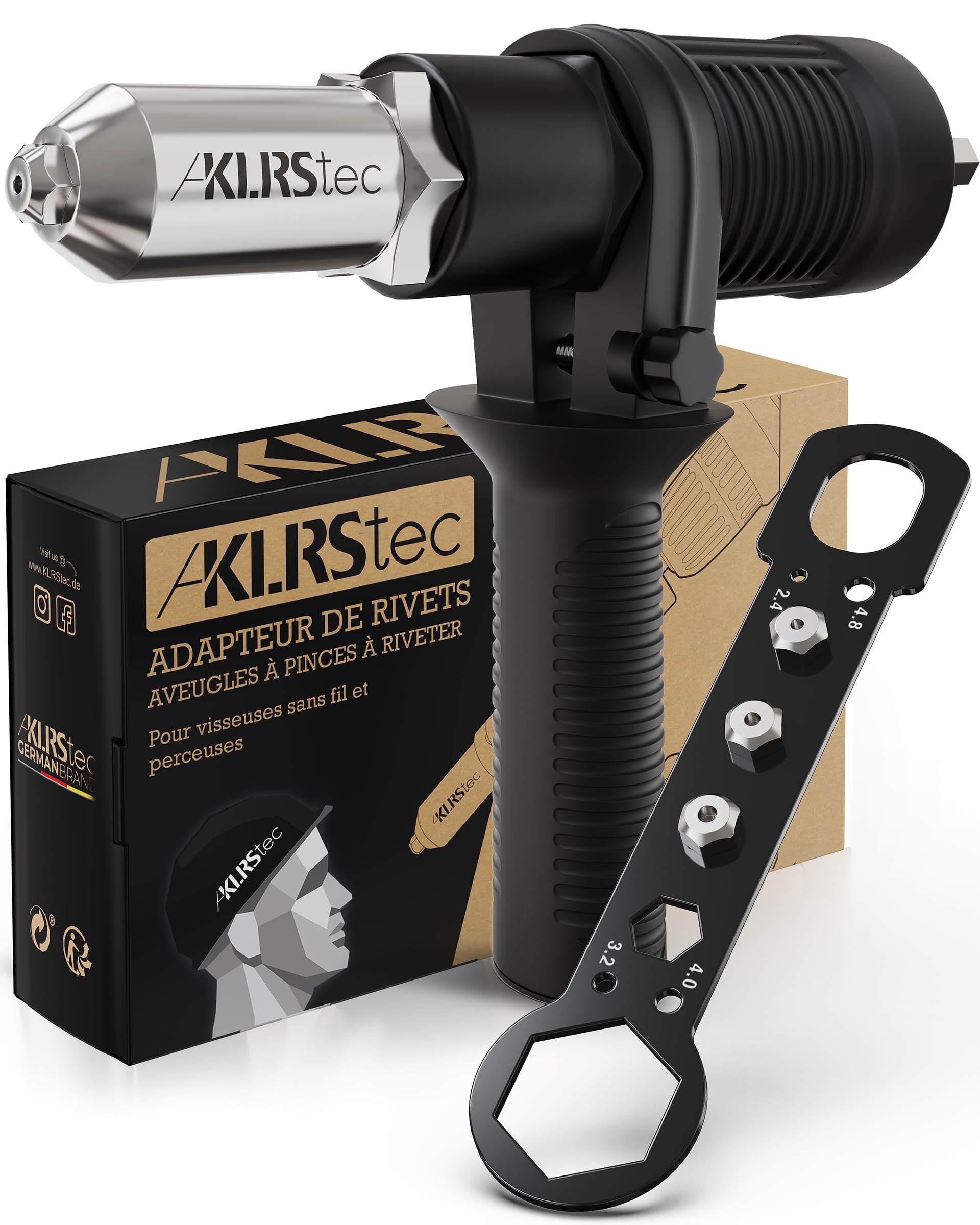 KLRStec® Adaptateur de rivets aveugles à pinces à riveter - Embouts à riveter pour visseuse sans fil et perceuse