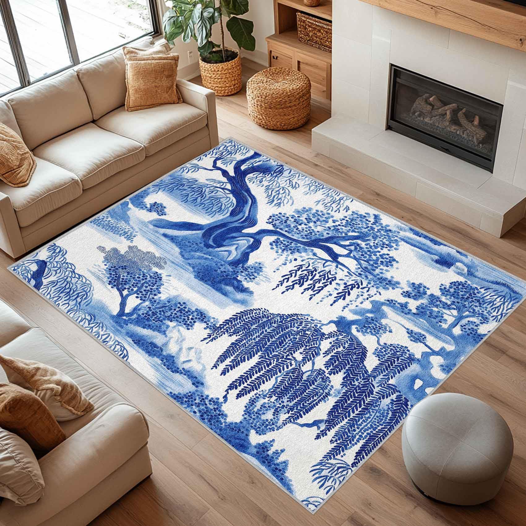 【新品】LAPUAN K Linenket (95x180cm) ホワイトブルー Amazon.com: Zylphult 8x10 Blue and White Porcelain Area Rugs for