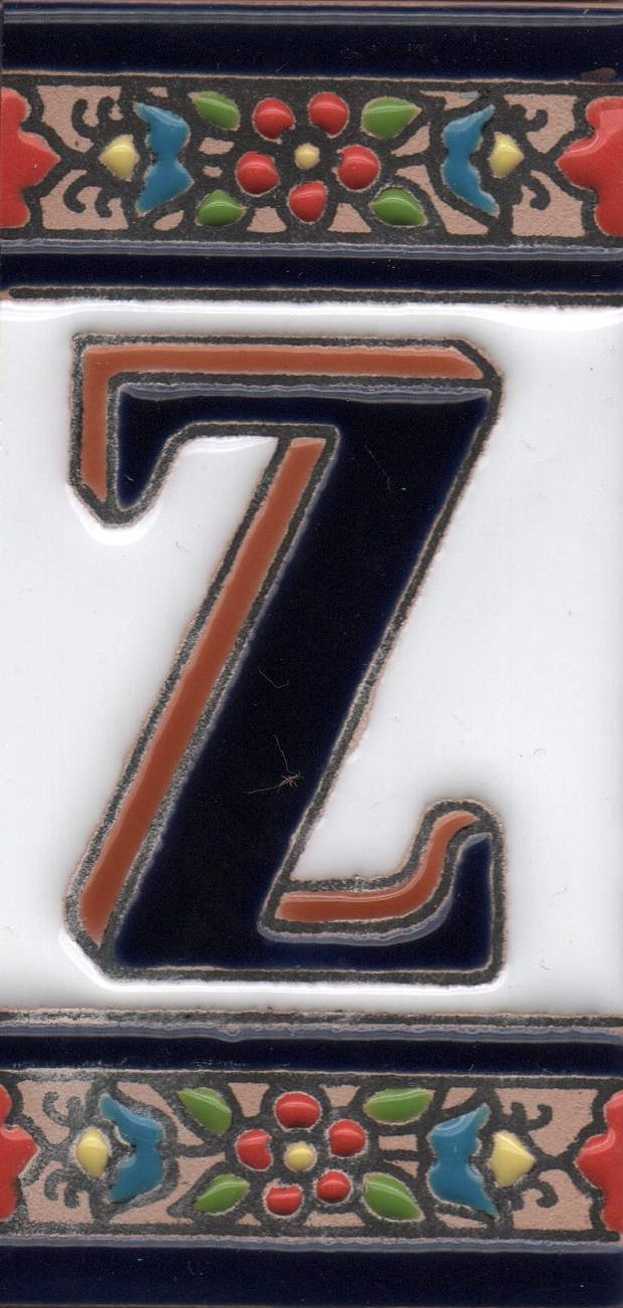 House Numbers Ceramic Numbers & Letters Tiles Red Blue & Green Floral Design Tile Size: 11cm x 5.5cm (Letter Z)