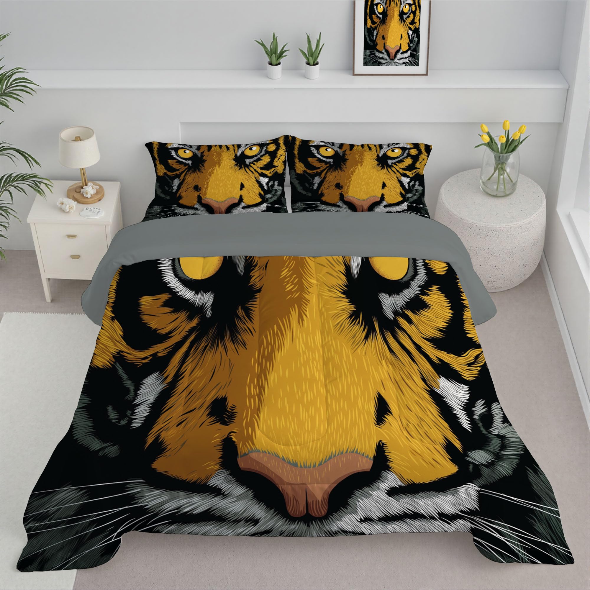 Couette jaune moutarde et tigre pour réchauffer votre chambre en hiver comme en été