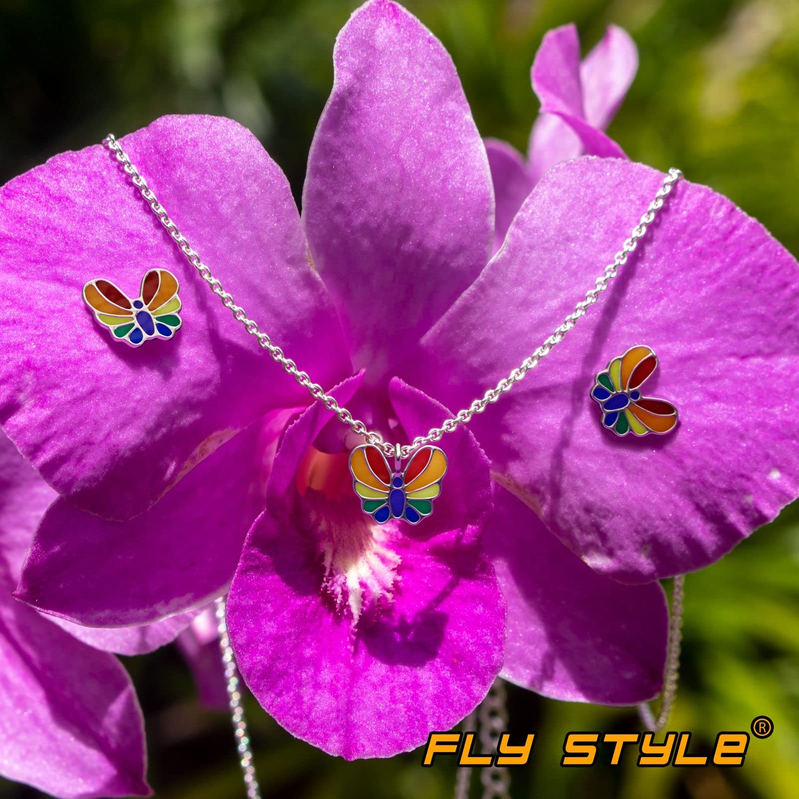 Fly Style Schmetterling Regenbogen Ohrringe Silber 925 für Kinder - Mädchen Ohrringe/Damen