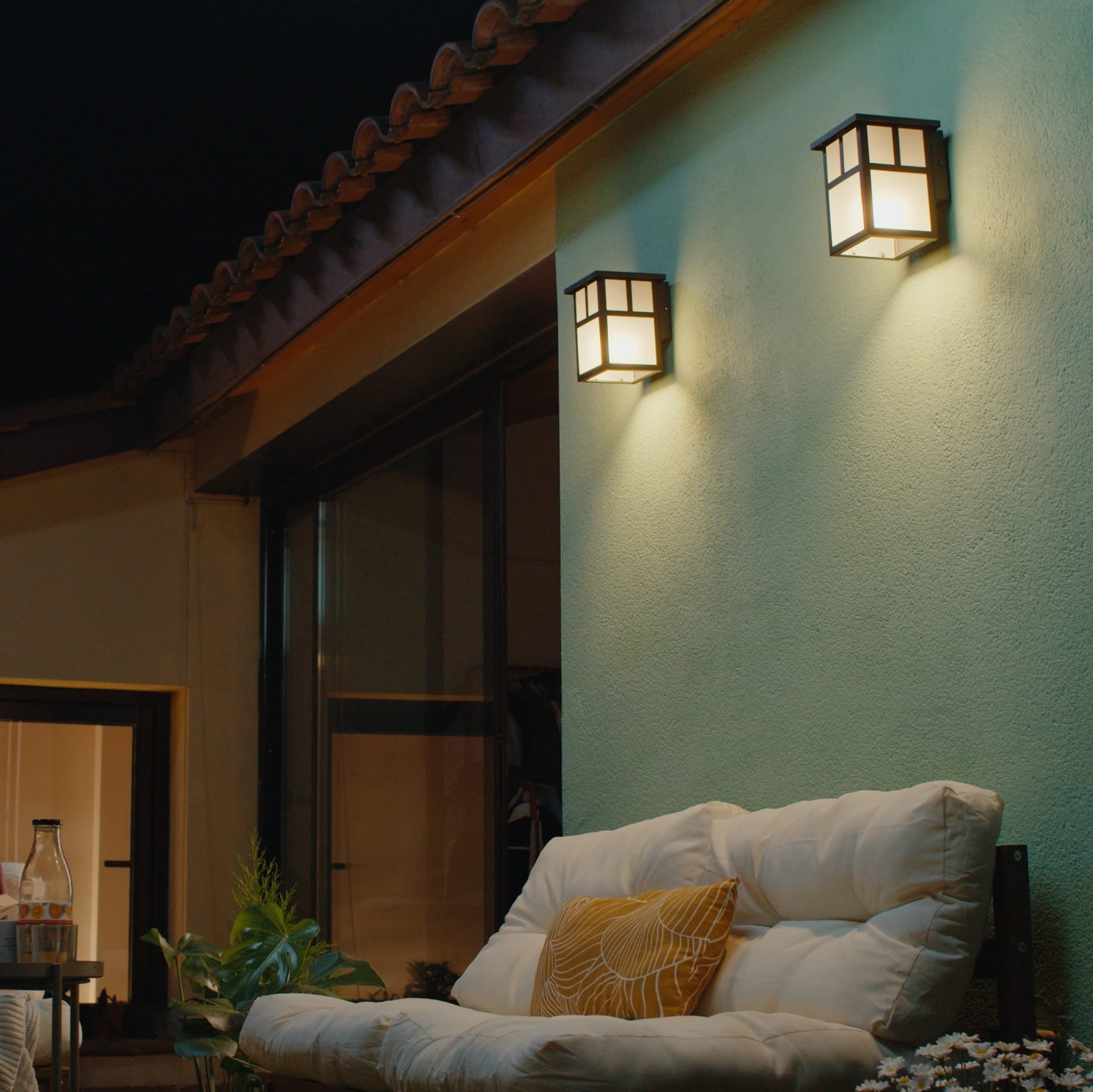 FORLIGHT Osaka (2 unidades) Aplique de Pared Exterior Rústico de Estilo Japonés. Farol de Pared para Bombilla E27. Lámpara de Pared para Jardín y Terraza IP23. Marrón Óxido