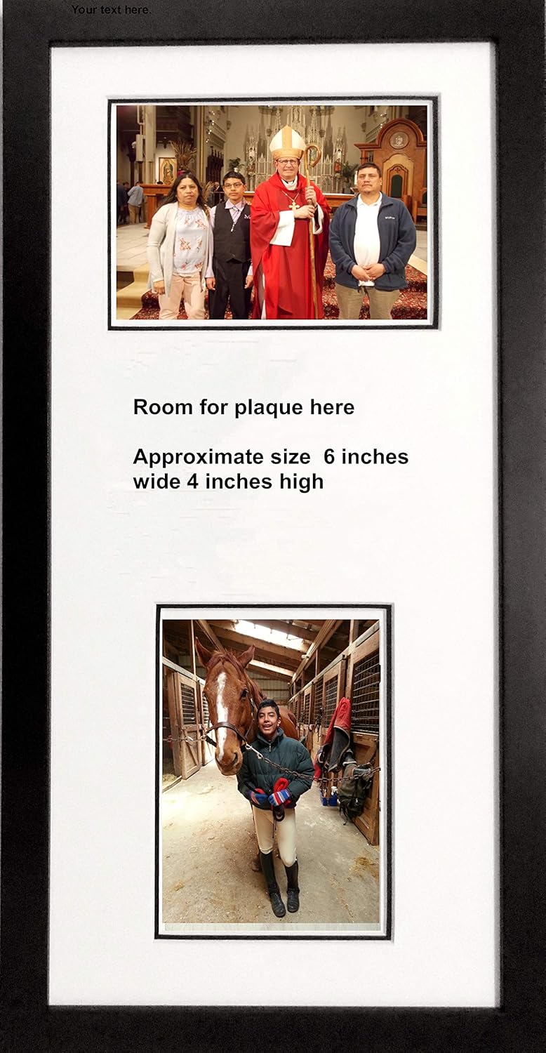 Wall Hanging Double Photo Frame Holds 2-Two 5x7 Photos One Landscape One Vertical Black Wood Frame. Can hand either portrait or landscape.