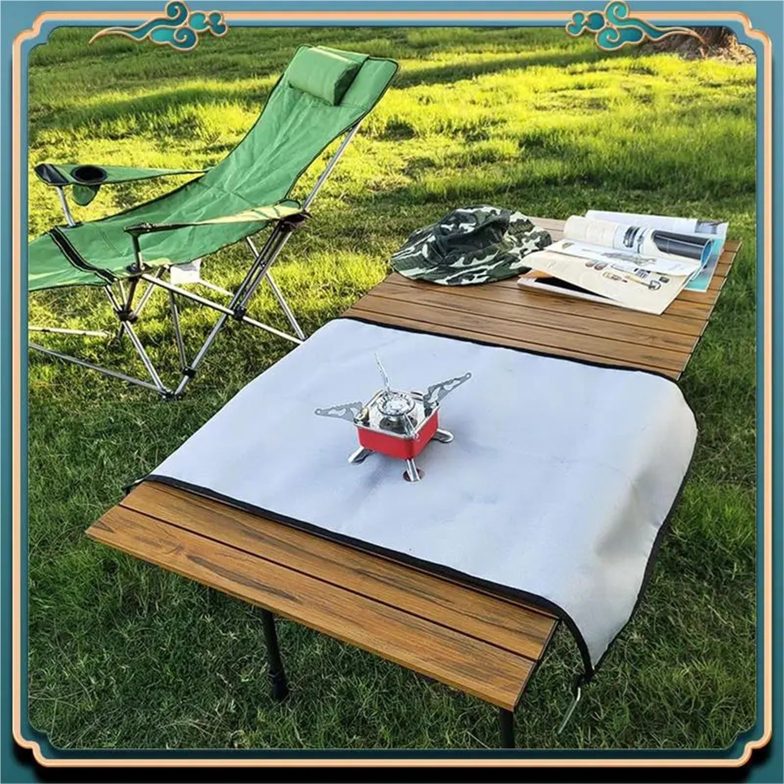 Estera ignífuga for parrilla de camping, estera for estufas o tiendas campaña, protectora for fogatas al aire libre(Light Gray 100x120cm)