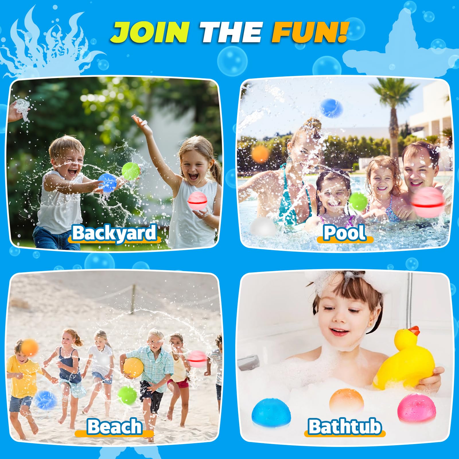 Globos de agua reutilizables con bolsa de malla, bomba de salpicaduras de agua de silicona sin látex para niños y adultos, juego de agua, juguete de baño, juguete de piscina, suministros de 7