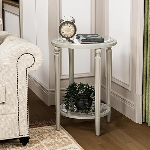 Miniatura 55 de HOMPUS Juego de 2 mesas auxiliares vintage, mesas auxiliares redondas rústicas con acabado de grano de madera, 2 piezas, mesita de noche, mesa