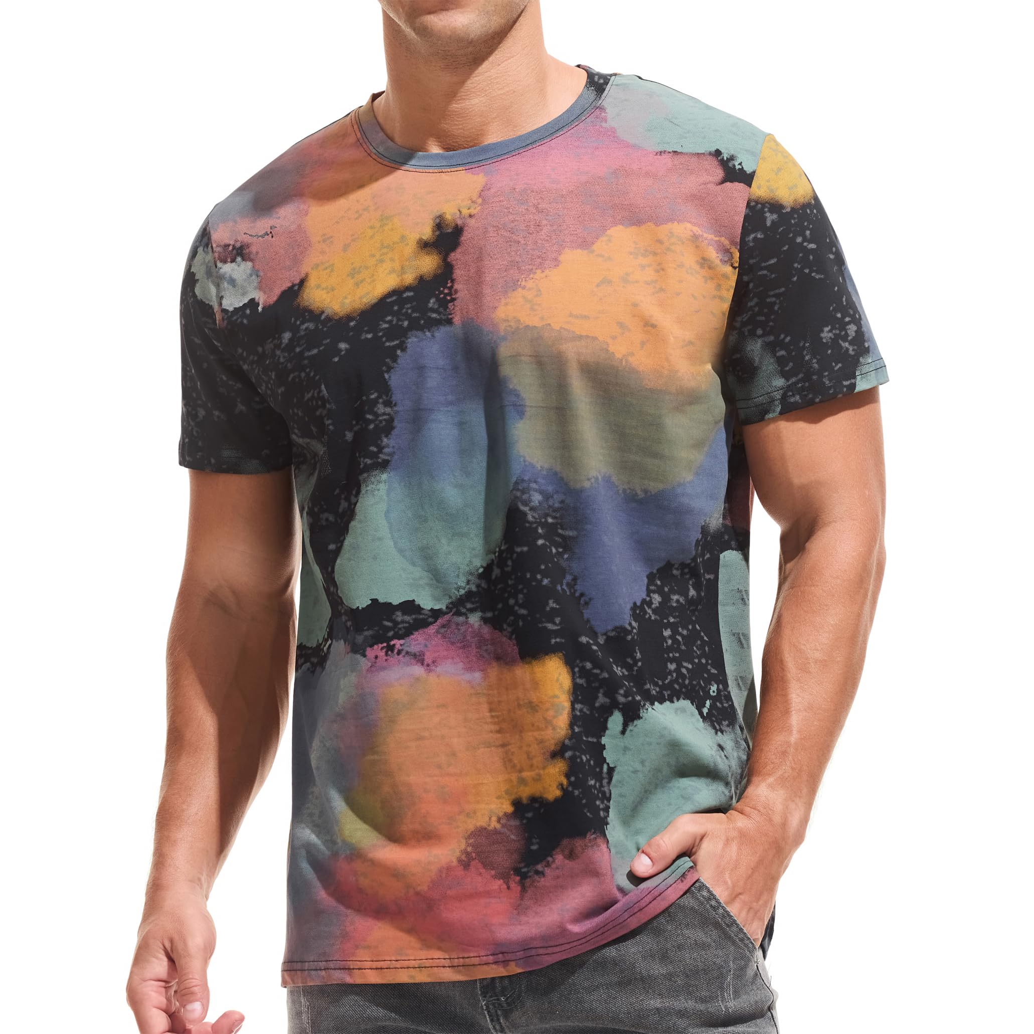 USALL Herren Sommer DruckT-Shirt 95% Baumwolle Casual Atmungsaktives Männer T-Shirt Kurzarm
