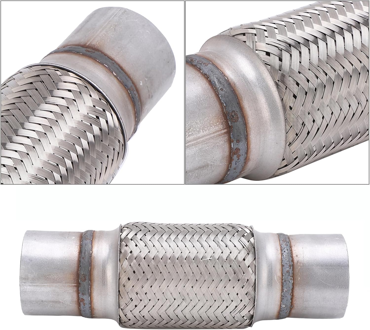 Heavy Duty Exhaust Flex Pipe, 2.5" x 6" x10'' Stainless Steel Braided Flexible Exhaust Pipe, Universal Fit for Cars & Trucks, Durable Car Exhaust Pipe Repair Replacement Kit, 63mm x 250mm