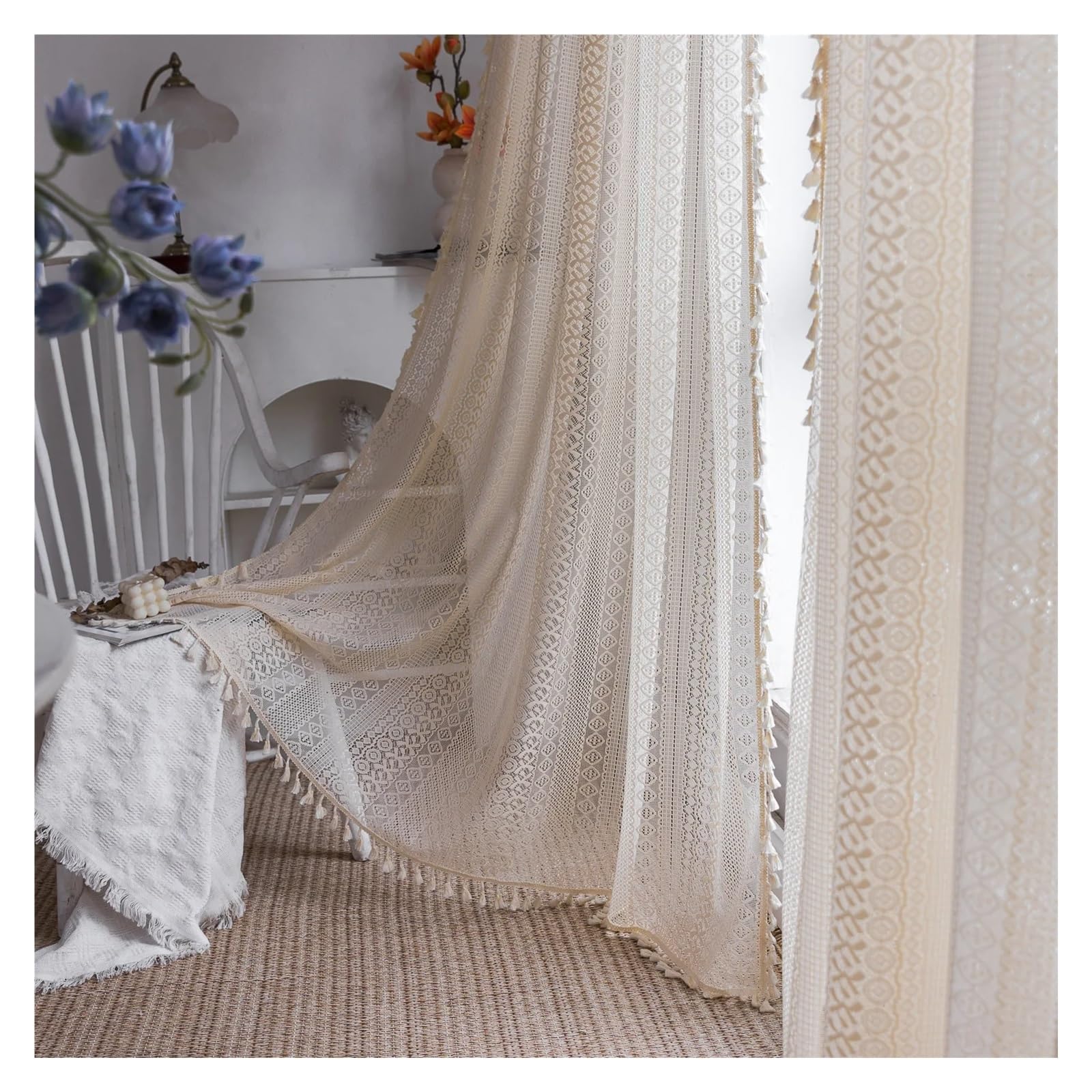 WQPMNYG Luxury Double V Linen Curtains with Tulle Tiebacks for Living Room Modern Sheer Window Drapes Bedroom Décor 500x260CM (GOMMETS)