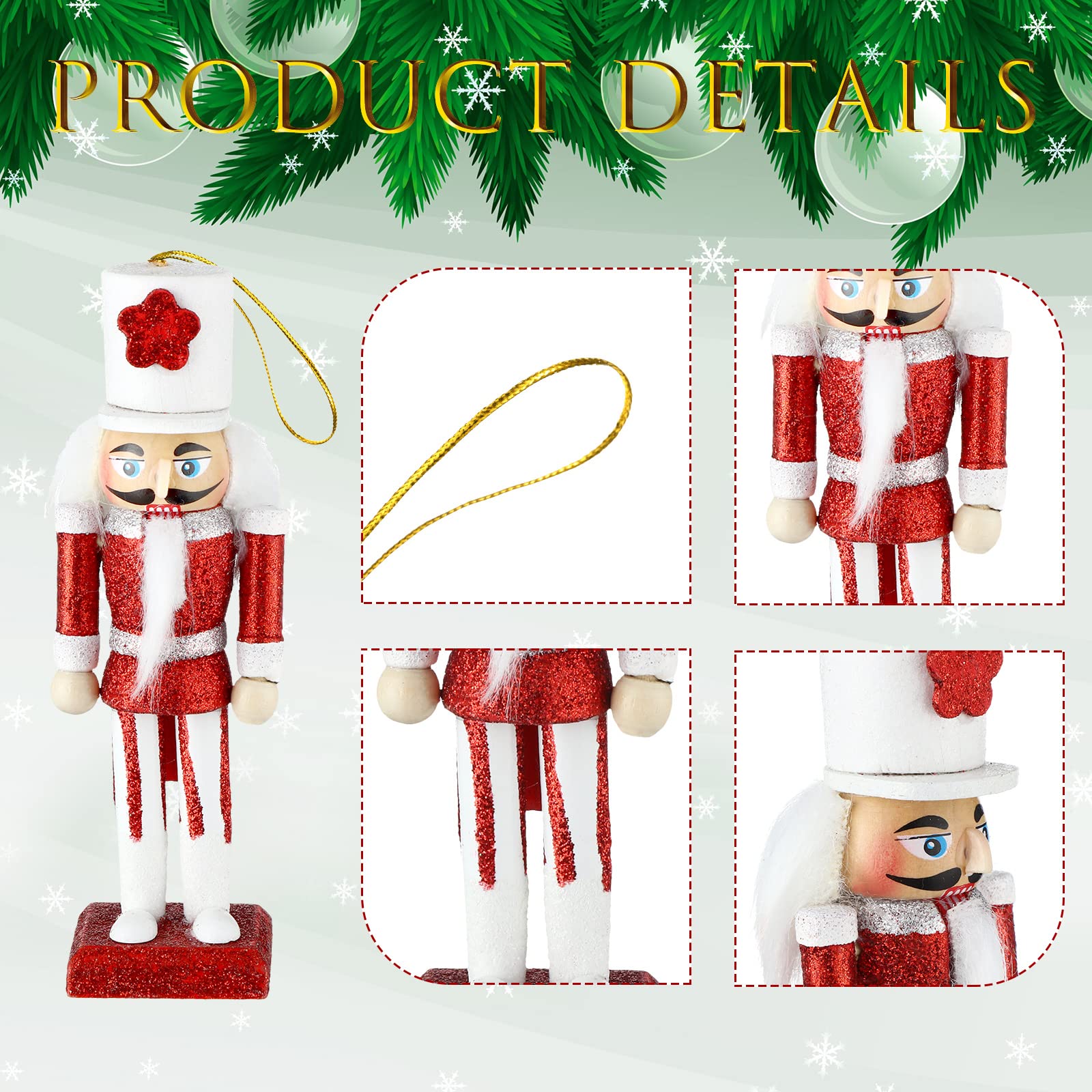 4 Stück Weihnachten Nussknacker Holz Figuren - 12cm Soldaten Ornamente Für Baum-Deko