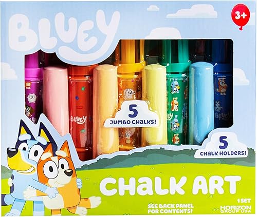 Miniatura 2 de Arte de tiza Bluey oficial, paquete de 5, tiza vibrante para acera para niños, incluye 5 tizas, soportes para tiza y plantilla reutilizable,