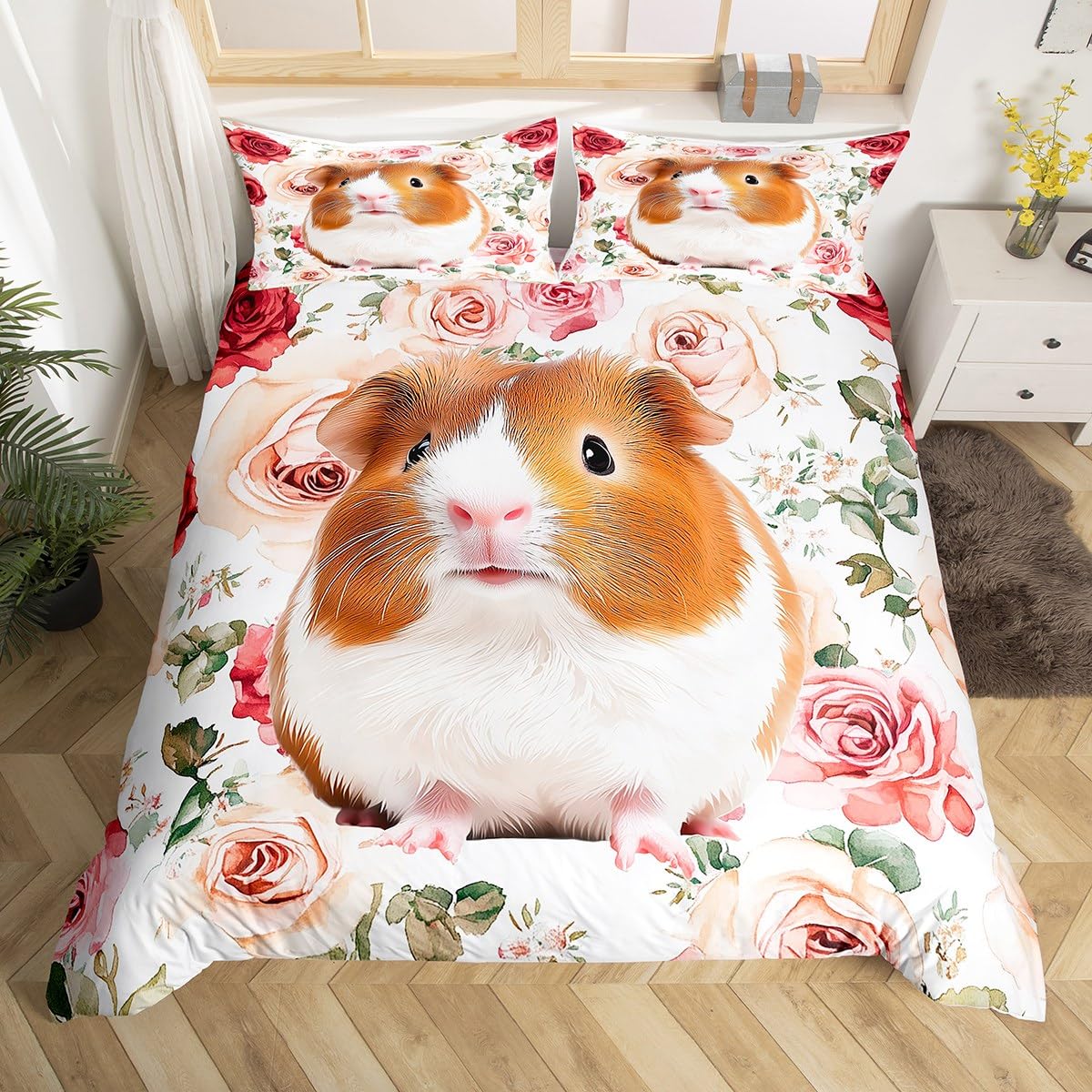 Housse de couette cobaye cadeau idéal lit fille 140x200 cm
