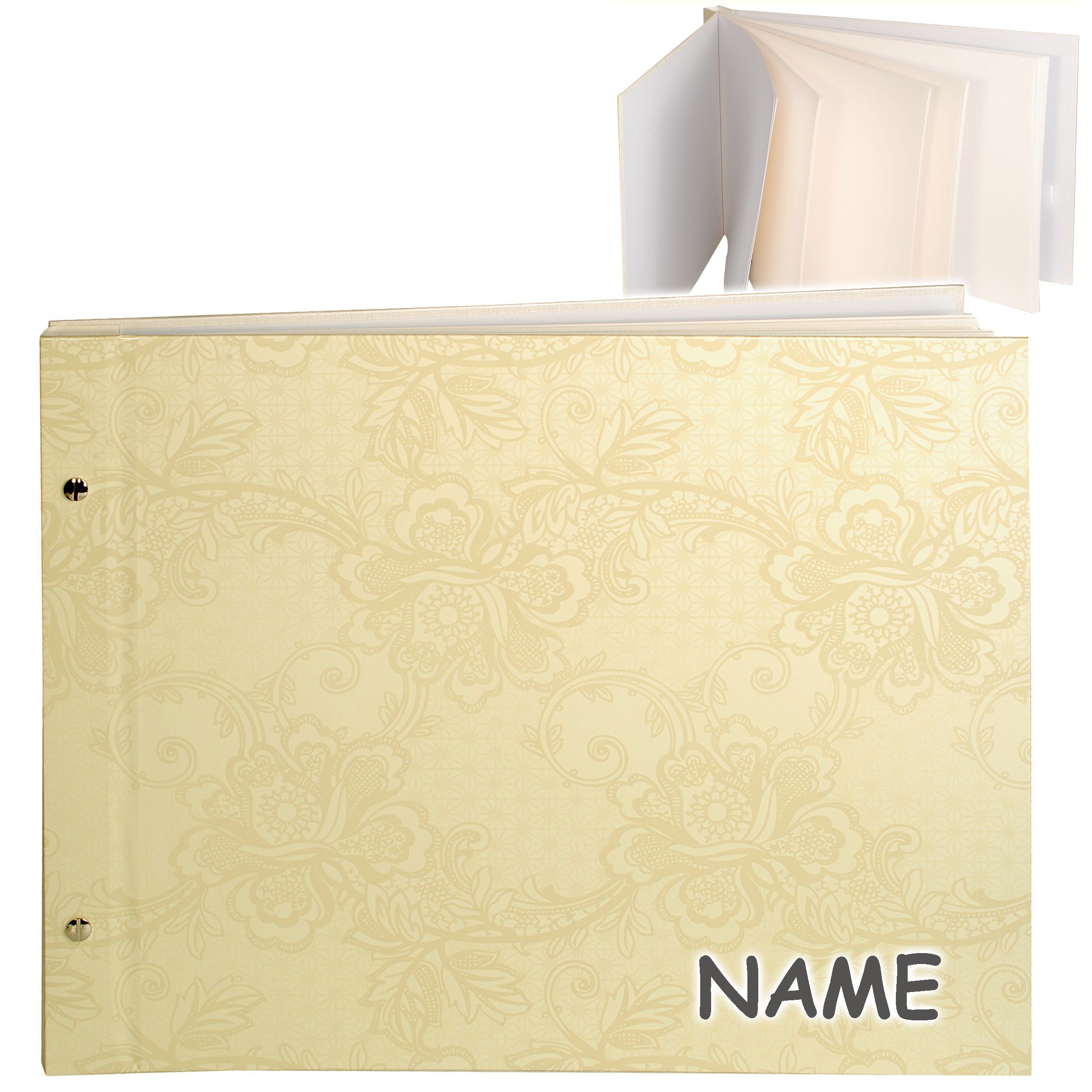 alles-meine.de GmbH XL Fotoalbum/Gästebuch - erweiterbar - Schraubalbum - Blumen & Blütenranken - Creme - edler Glanz - inkl. Name - 40 Seiten - Gebunden zum Einkleben & Ei..