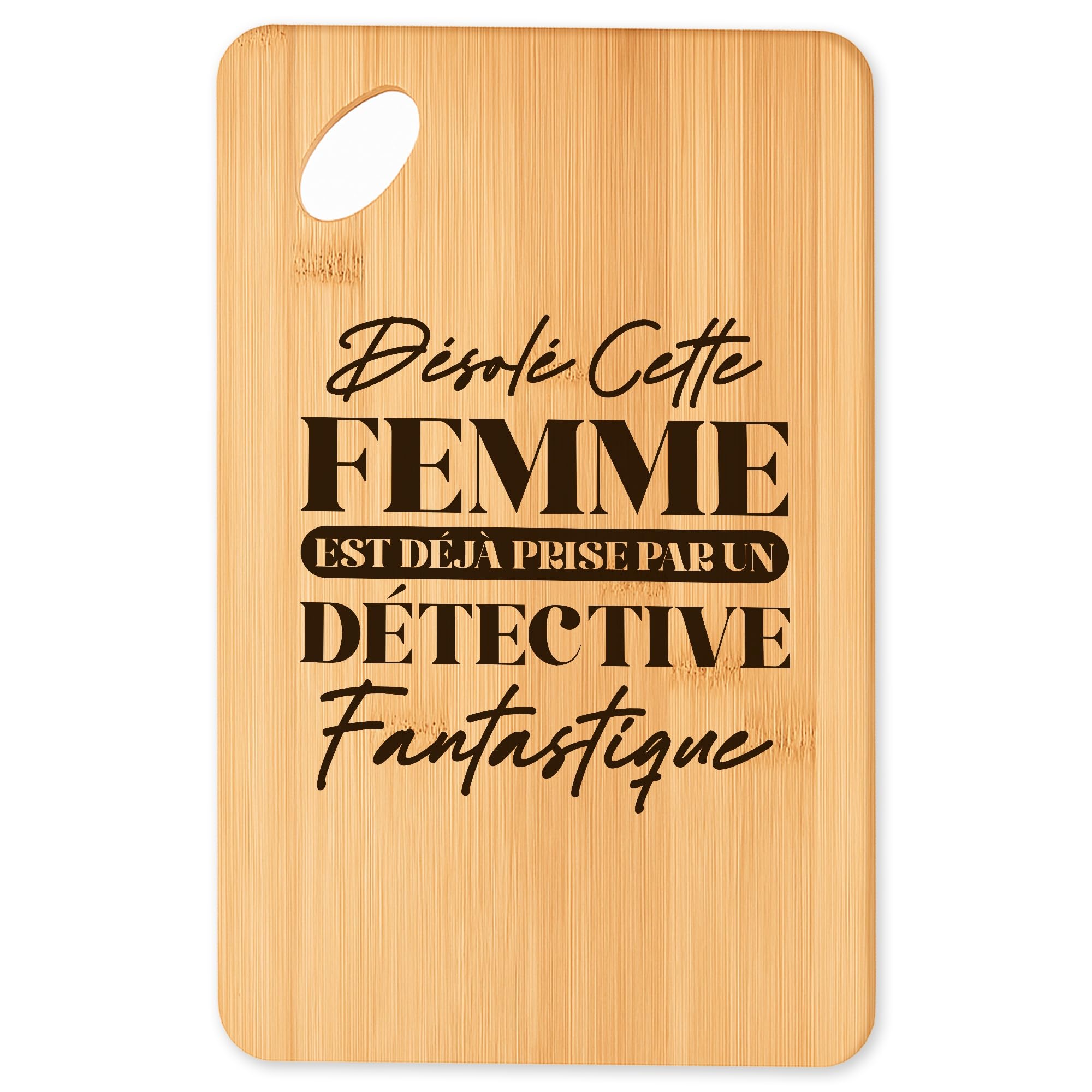 Planche à découper femme deja prise detective plateau apéro bambou barbecue cuisine originale