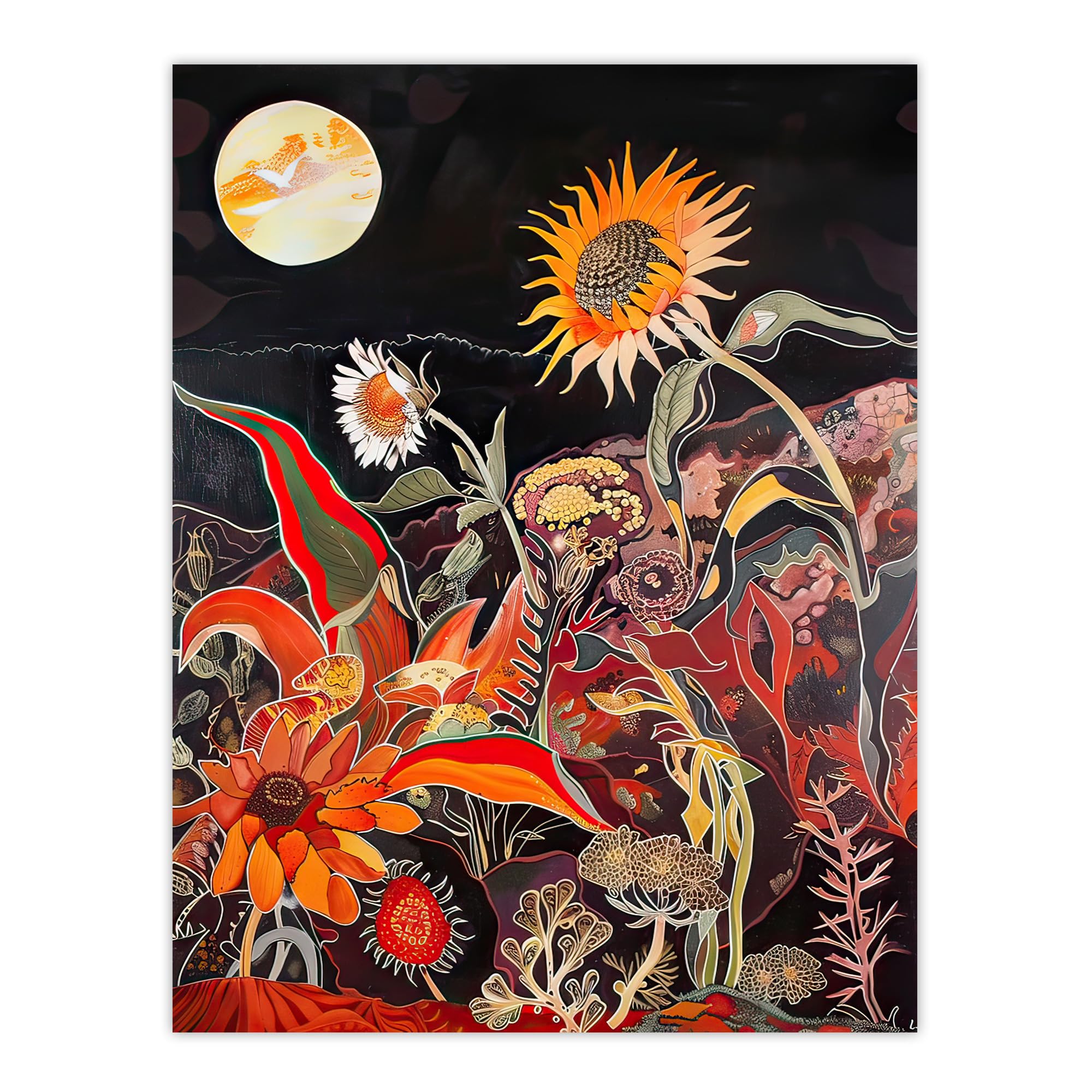Artery8 Trippy Sunflowers at Sunset Design Psychedelic Living Room Extra Large XL Wall Art Poster Print