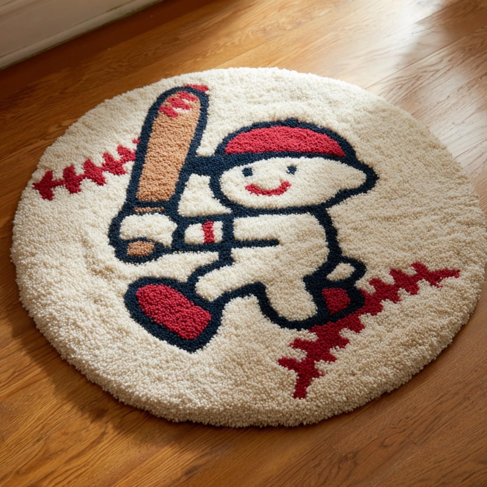 WallustrioaW DIY Latch Hook Rug Kits with Printed Canvas,Baseball Player,Floor Mat Crochet,Carpet Tapestry for Adult Craft Kits for Women,Relaxing Home Art Project,50x50cm