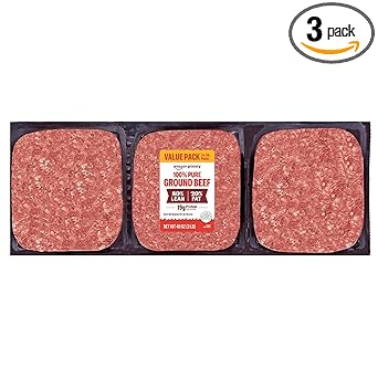 Amazon Grocery, Ground Beef, 80% Lean/20% Fat, 3 lb (Pack of 3)
