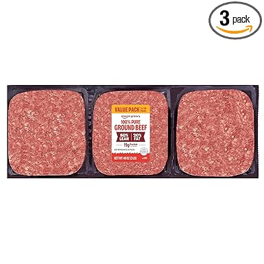 Amazon Grocery, Ground Beef, 80% Lean/20% Fat, 3 lb (Pack of 3)