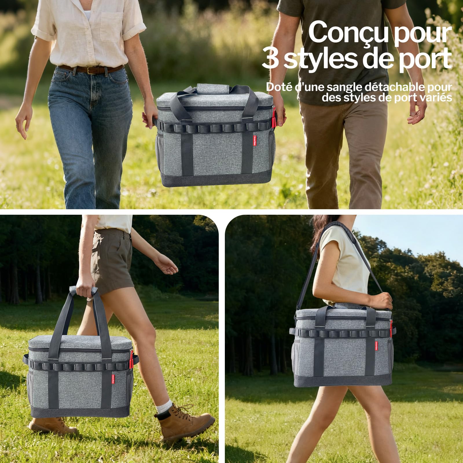 Sac Isotherme 30L, 12 Heures Refroidissement, Grand Glaciere Souple Isotherme Portable pour Repas Homme & Femme avec Plusieurs Poignées, pour Pique-Nique, Camping, Voiture, Plage