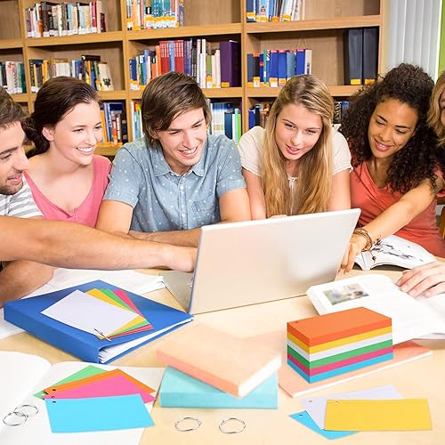 Miniatura 7 de 300 tarjetas de índice de colores con 6 anillos de 180 GSM, tarjetas de estudio de color neón grueso de un solo agujero, tarjetas de notas de