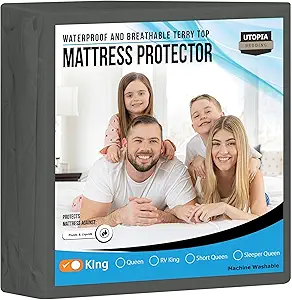 Utopia Bedding Waterproof Mattress Protector King Size, Premium Terry Mattress Cover 200 GSM, Breathable, Fitted Style with Stretchable Pockets (Gray)