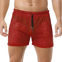 DTODWW Mens Fishnet Underwear Boxer Shorts Mesh Trunks See Through Shorts with Drawstring Nightwear Shorts