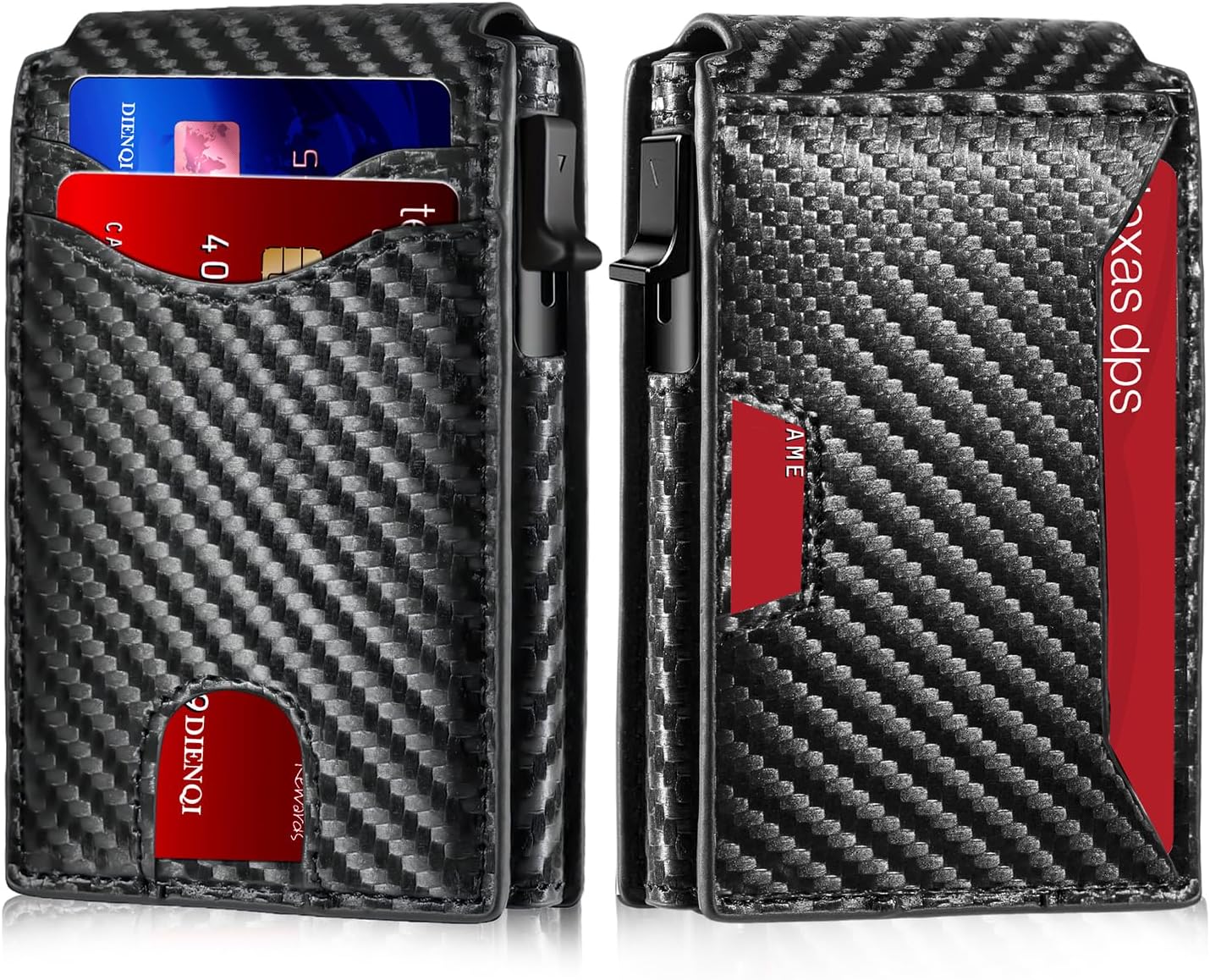 Wallet for Men, Pop Up Bank Credit Card Holder Case, RFID Blocking, Compact, Smart, Slim, Minimalist, Thin, 11 Cards Capacitiy | ID Window | Aluminum Metal | Carbon Fiber Pattern | Women (Black) - Image 9