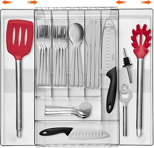 Sorbus Organizador de cubiertos  Organizador de cajones de cocina expandible, organizador de utensilios ajustable, bandeja de cubiertos para