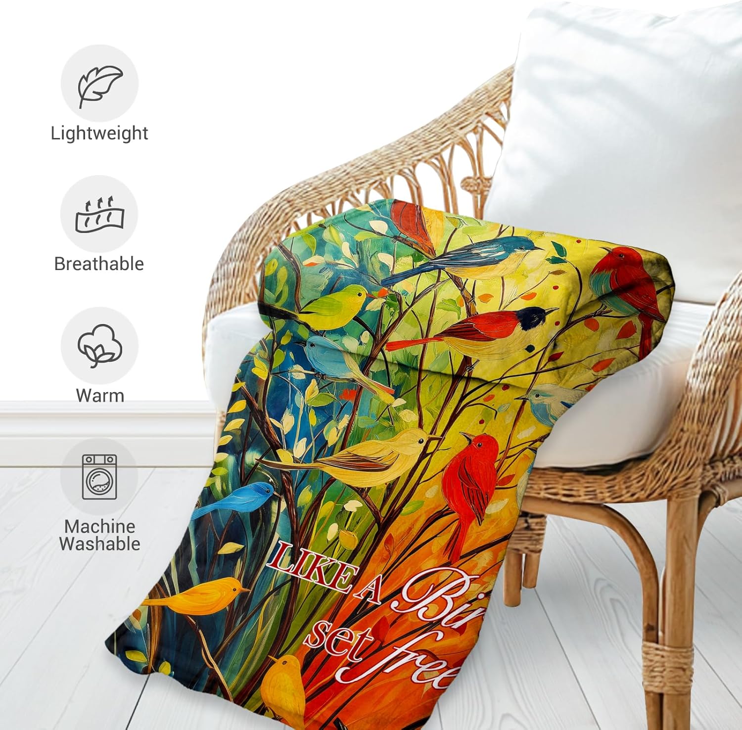Jekeno Bird Gifts Blanket for Women Girls Mom Birthday Mother's Day Christmas Colorful Birds Print Present Decor Home Bedroom Living Room Sofa Couch Soft Cozy Plush Throw for Kids Teen Adult 50"x60" - Image 5