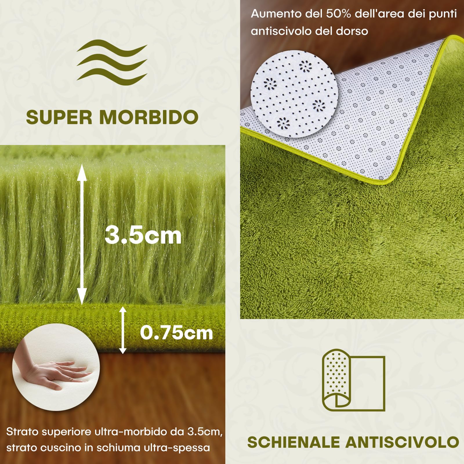 XSIVOD Tappeto Salotto 160x230 Tappeto Camera da Letto Moderno e Morbido per Soggiorno a Pelo Alte Lavabile Fluffy Uni Effetto Pelliccia Senza Tempo Elegante Antiscivolo Facile da Pulire, Verde
