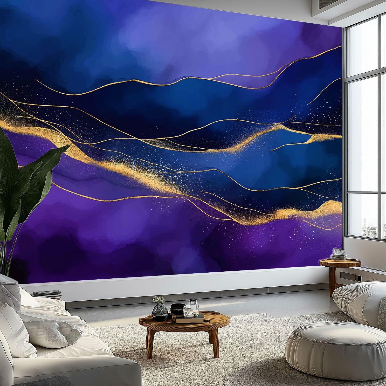 Dreamy Linework marmurowe murale fioletowe fototapety, nietkane murale ścienne do sypialni salonu dekoracja 350 x 256 cm pokój dziecięcy tło ściana dekoracyjna (nie samoprzylepna)